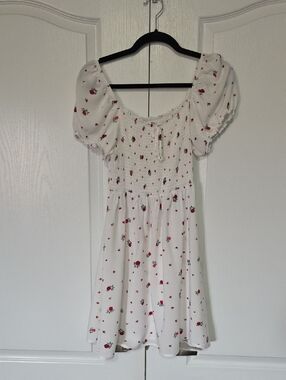 Bluenotes White Dress with Small Pink Floral Print
